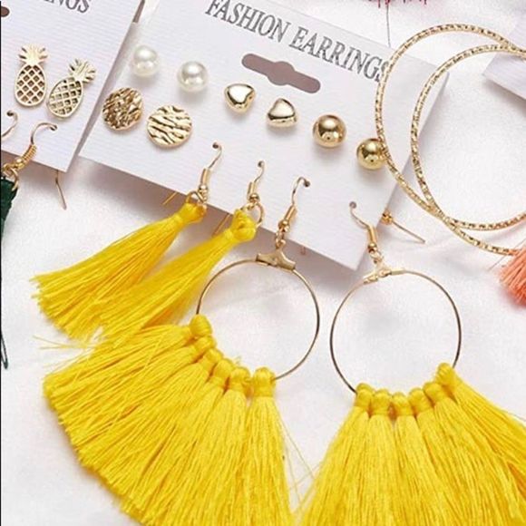 New Fashion Earrings 6 Pack Gold & Yellow Post & Stud / Hoop Earring Set - Picture 1 of 7